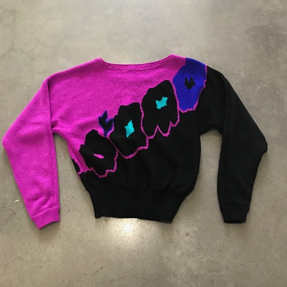 ❌SOLD❌Vintage 80's Pop Art Floral Sweater - Picture 4 of 6
